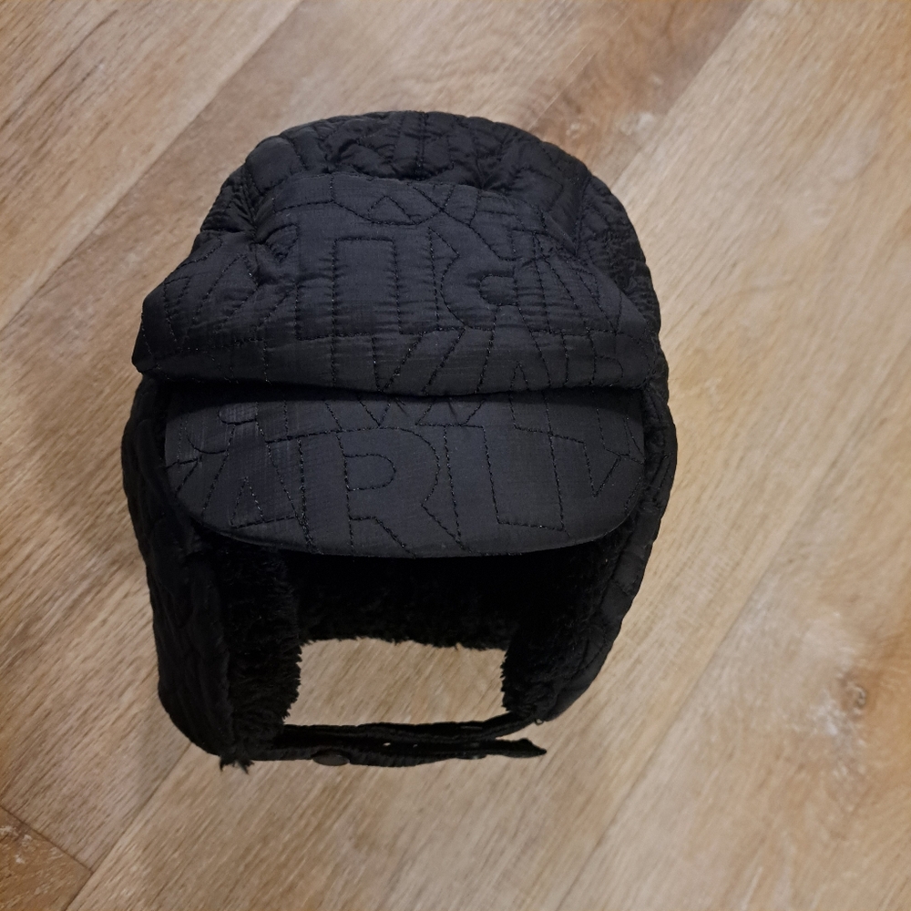 Karl Lagerfeld Kids Black Trapper Cap / Hat Ear Flaps Quilt Style